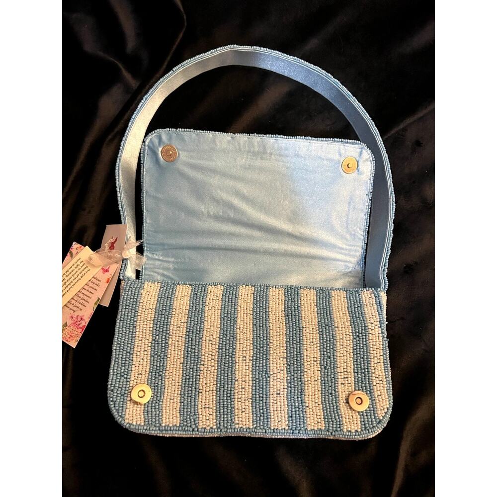 New Release Handcrafted in India Blue Striped Vegetable Beaded Bag Viral TikTok - Picture 5 of 9